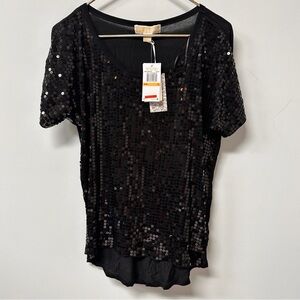 Michael Kors Sequin office festive fun black short sleeve round neck small